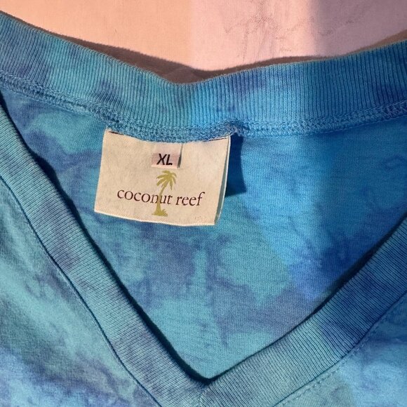 Coconut Reed Butterfly Beaded Sequin Blue Tie-dye Tshirt - XL Cotton Beach Top - Picture 2 of 5